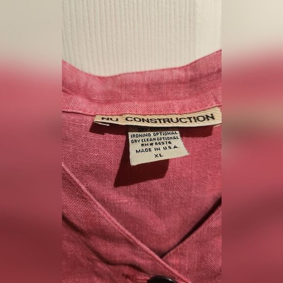 NU Construction XL PinkRedish Slvlss 100% LINEN Pockets Buttons Up Women Tunick - Picture 7 of 9